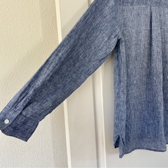 J. McLaughlin Britt Linen Point Collar Long Sleeve Blue Button Front Shirt Top L - Picture 12 of 16